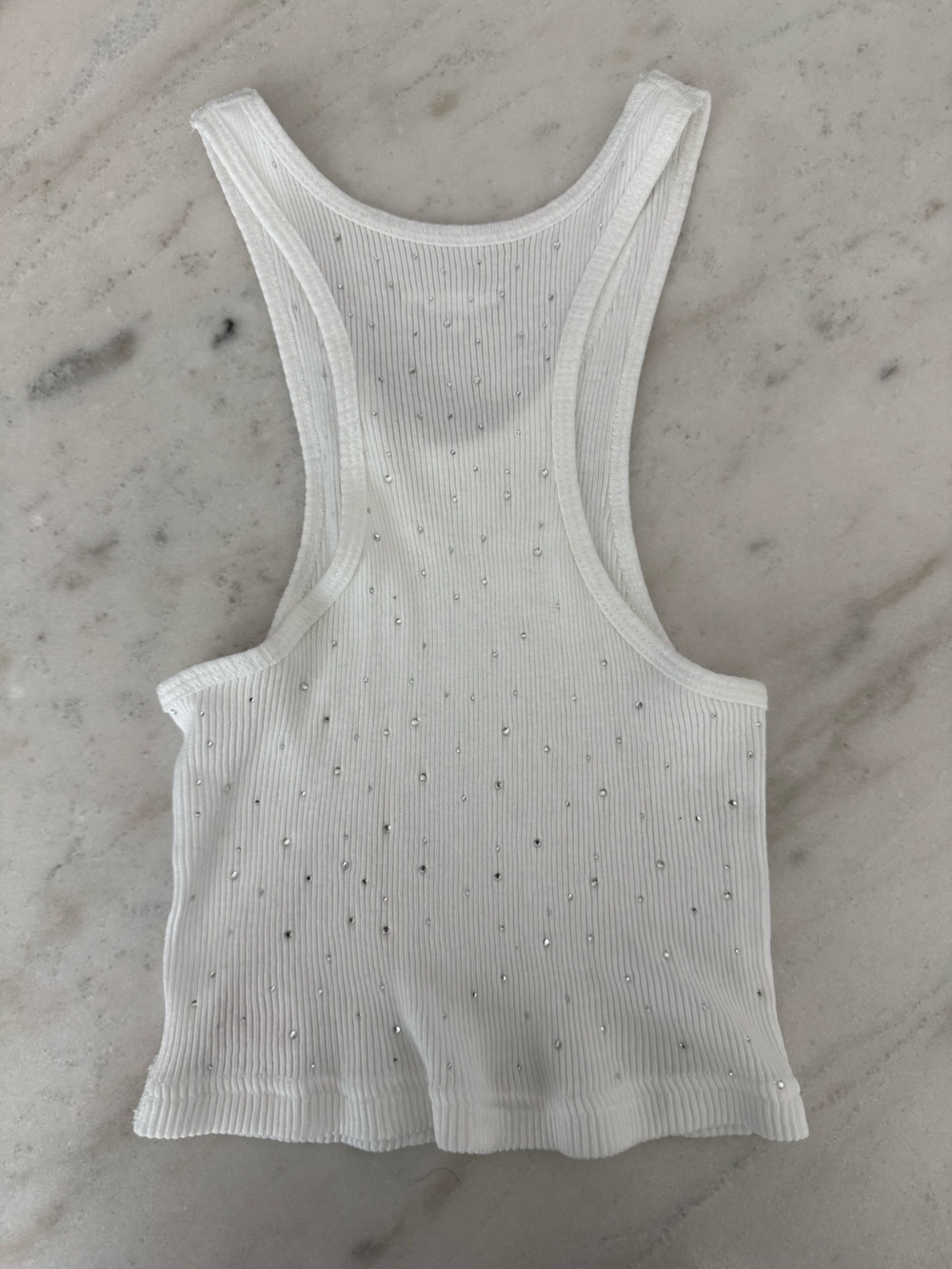 Alexander Wang White Ribbed Racerback Tank with Rhinestones - Picture 7 of 7